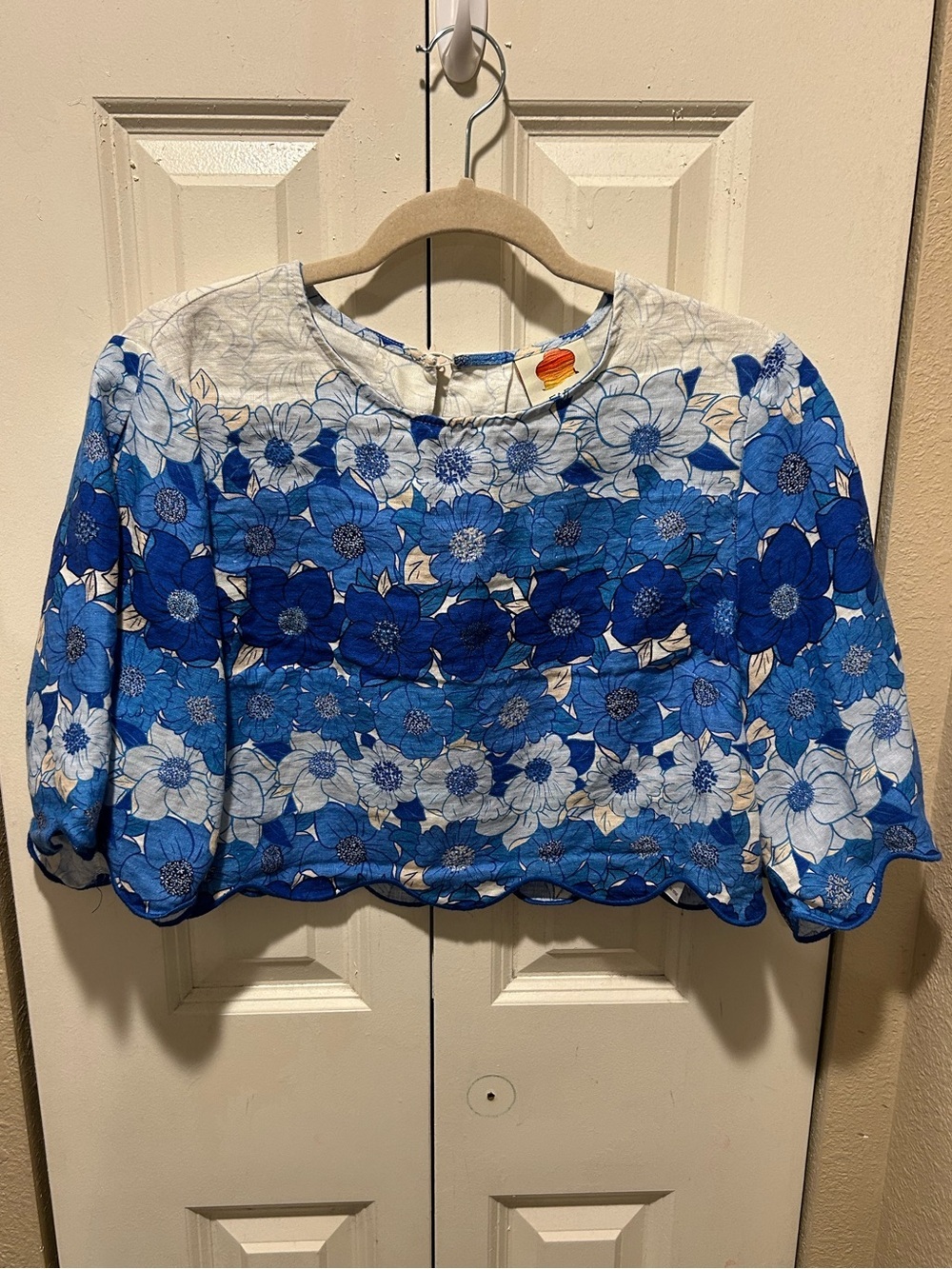 FARM Rio Set  Blue Flower Linen Blend Midi Skirt /Crop Top Set, M - Picture 16 of 16